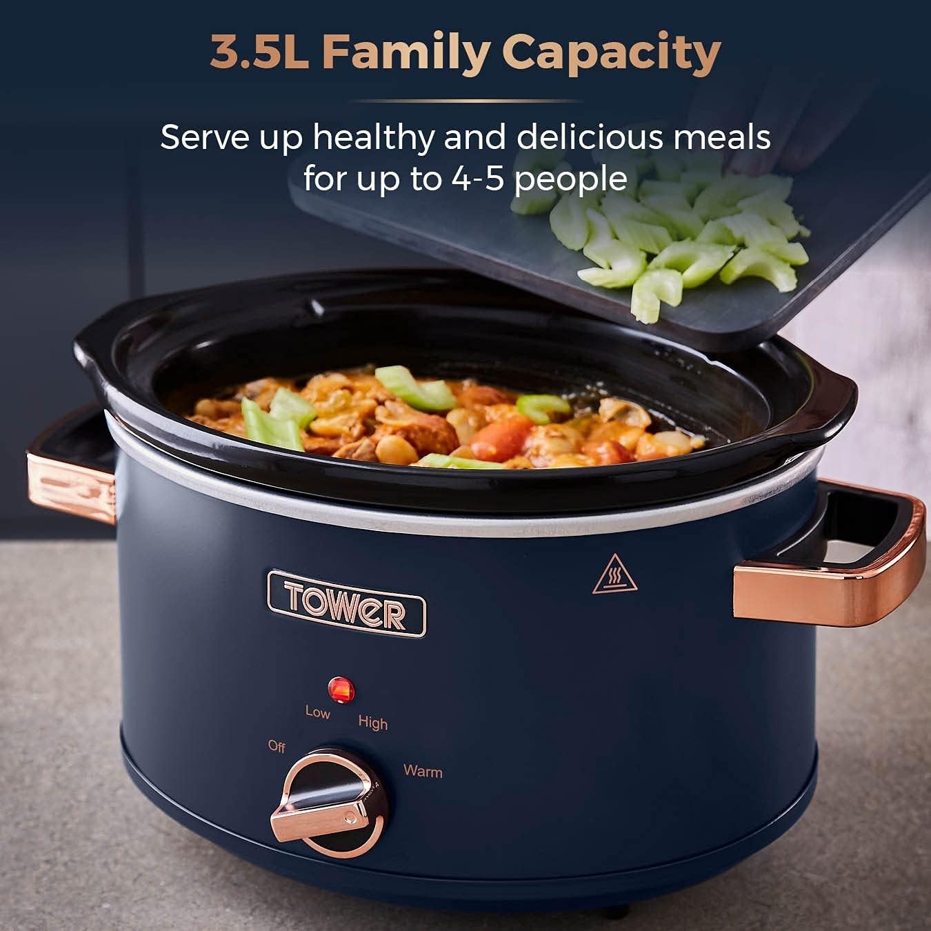 3.5L Electric Slow Cooker, 210W, 3 Heat Settings, Cool Touch Handles, Blue