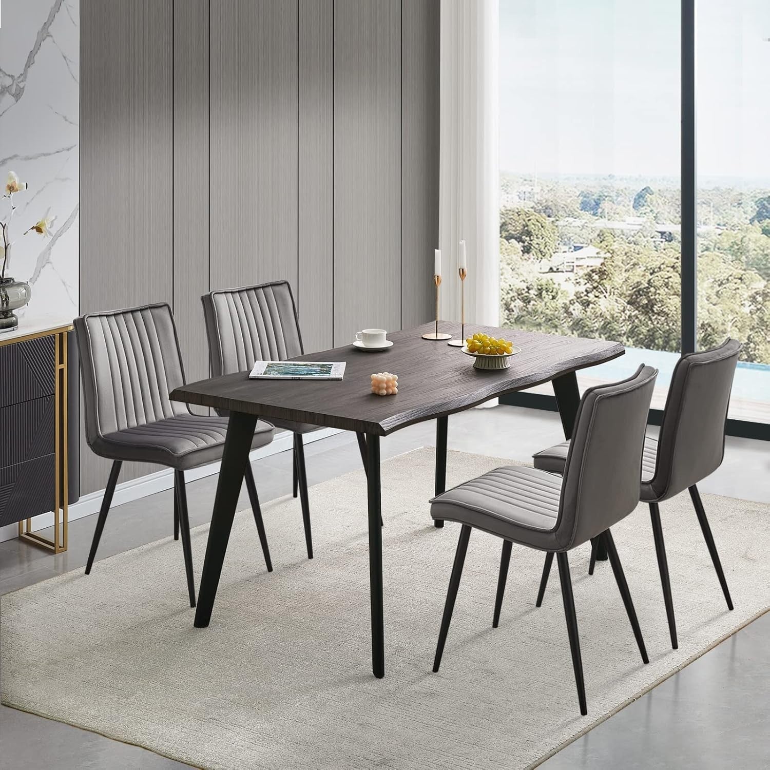 140cm Rustic Brown  Effect Dining Table Metal Legs 6 Seater Modern Kitchen Room