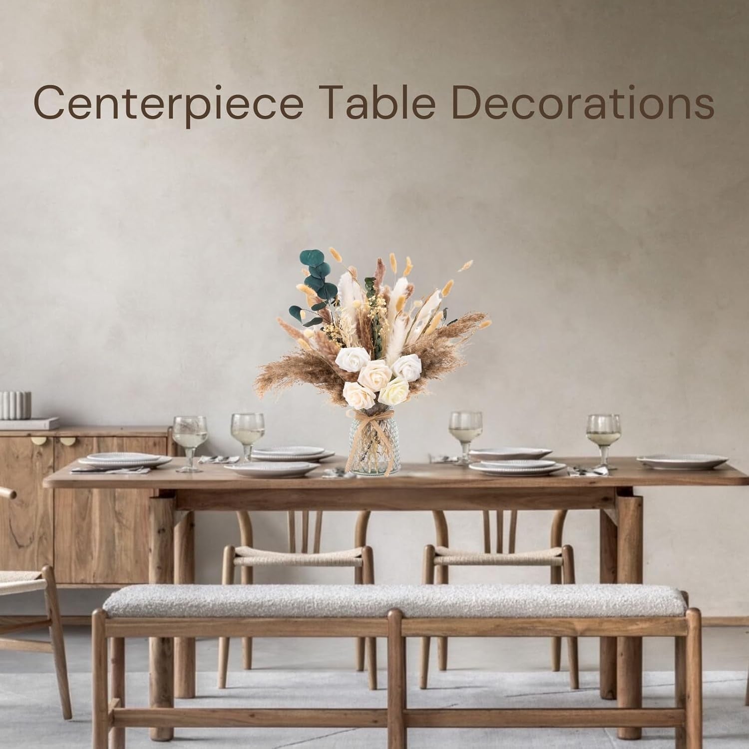 Artificial Flowers in Vase Pampas Grass Centrepiece Luxury Home Decor