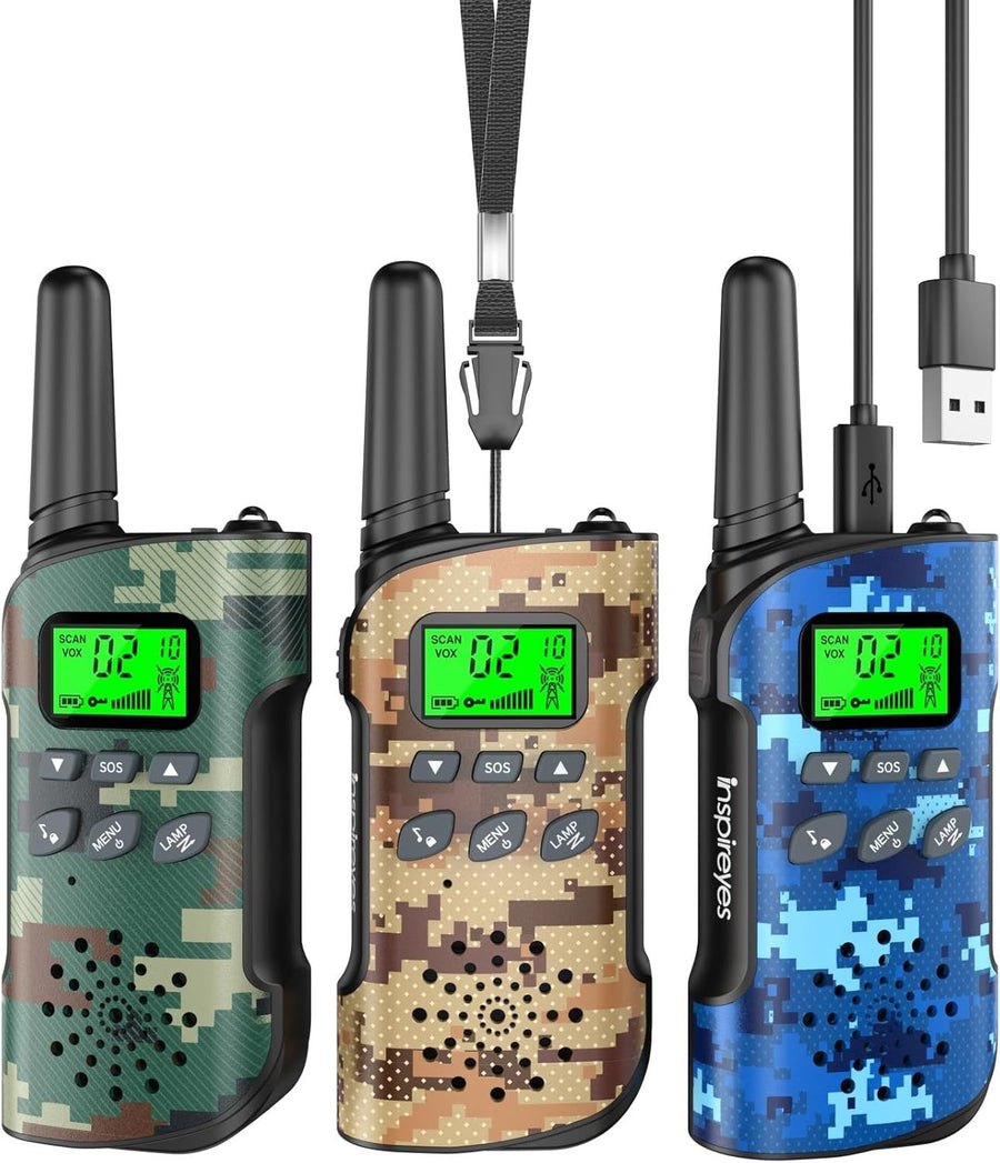 Kids Rechargeable Walkie Talkies 3 Pack 22CH Long Range VOX Camo