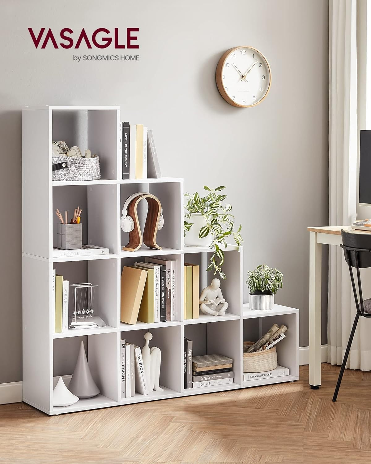 10-Cube White Bookcase – Modern Open Display Shelf Unit for Living Room & Office