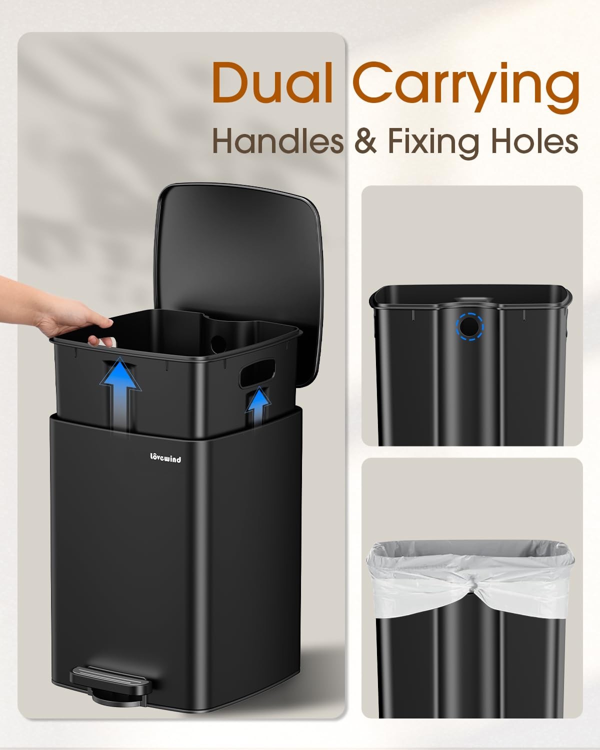 20L Black Pedal Kitchen Bin Soft Close Stainless Steel