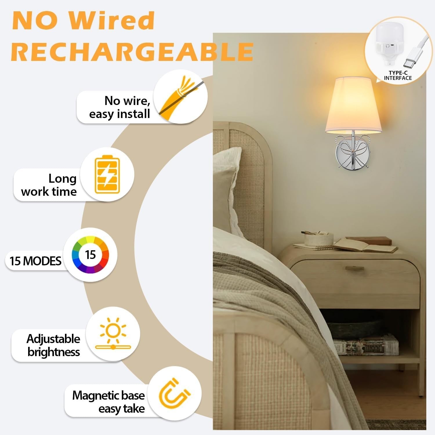 Wireless Wall Lights Chrome Set of 2, 15 RGB Colours, Remote & Timer, No Wiring