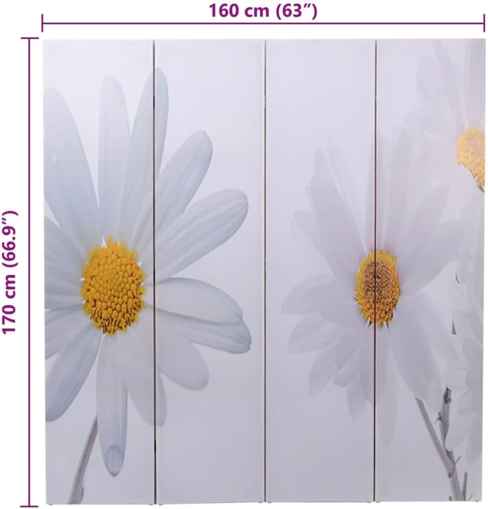 Double-Sided Floral Room Divider Solid Wood Folding Screen 160x170cm Privacy Pan