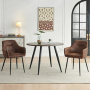 Modern Round Dining Table Set 2 Faux Suede Chairs Kitchen & Office Use