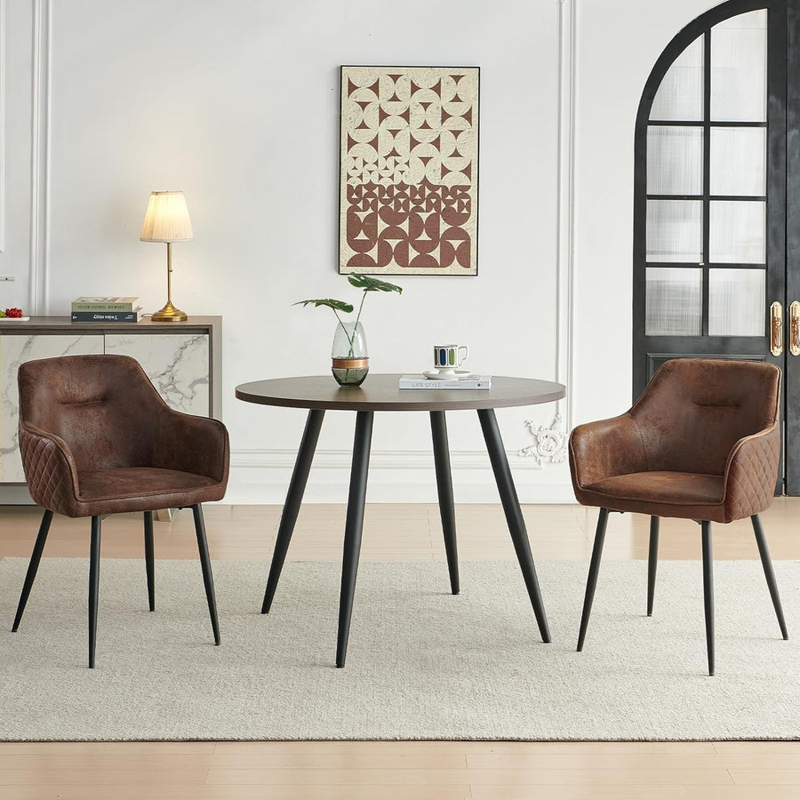 Modern Round Dining Table Set 2 Faux Suede Chairs Kitchen & Office Use
