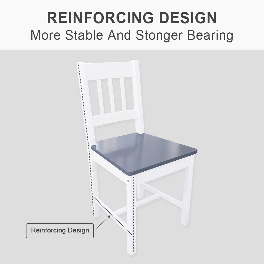 Solid Wooden Dining Table & 4 Chairs Set - Grey, Compact Kitchen Dining