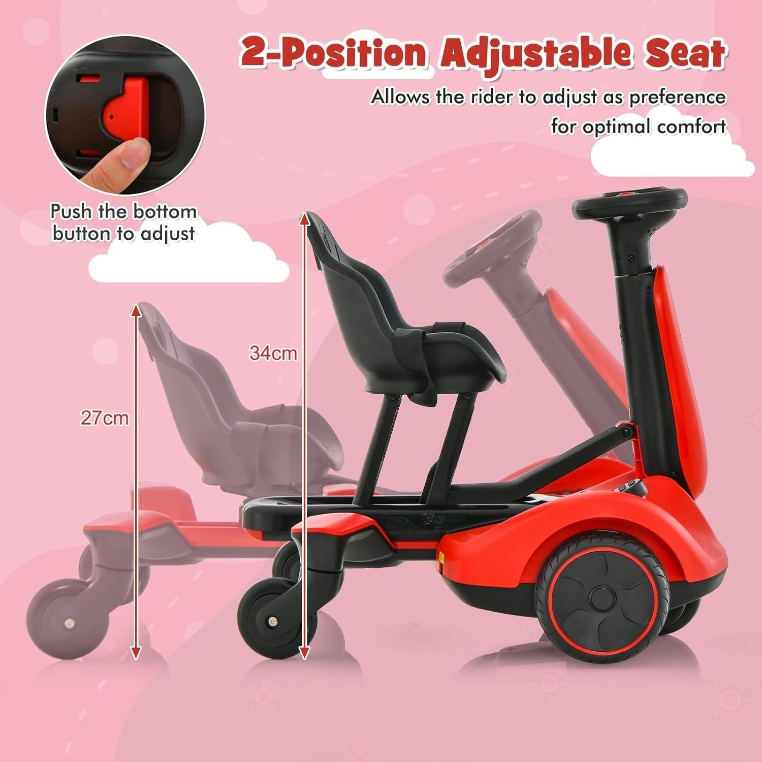 Kids Electric Drift Go Kart 6V Ride On Car 360 Spin Adjustable Seat Red
