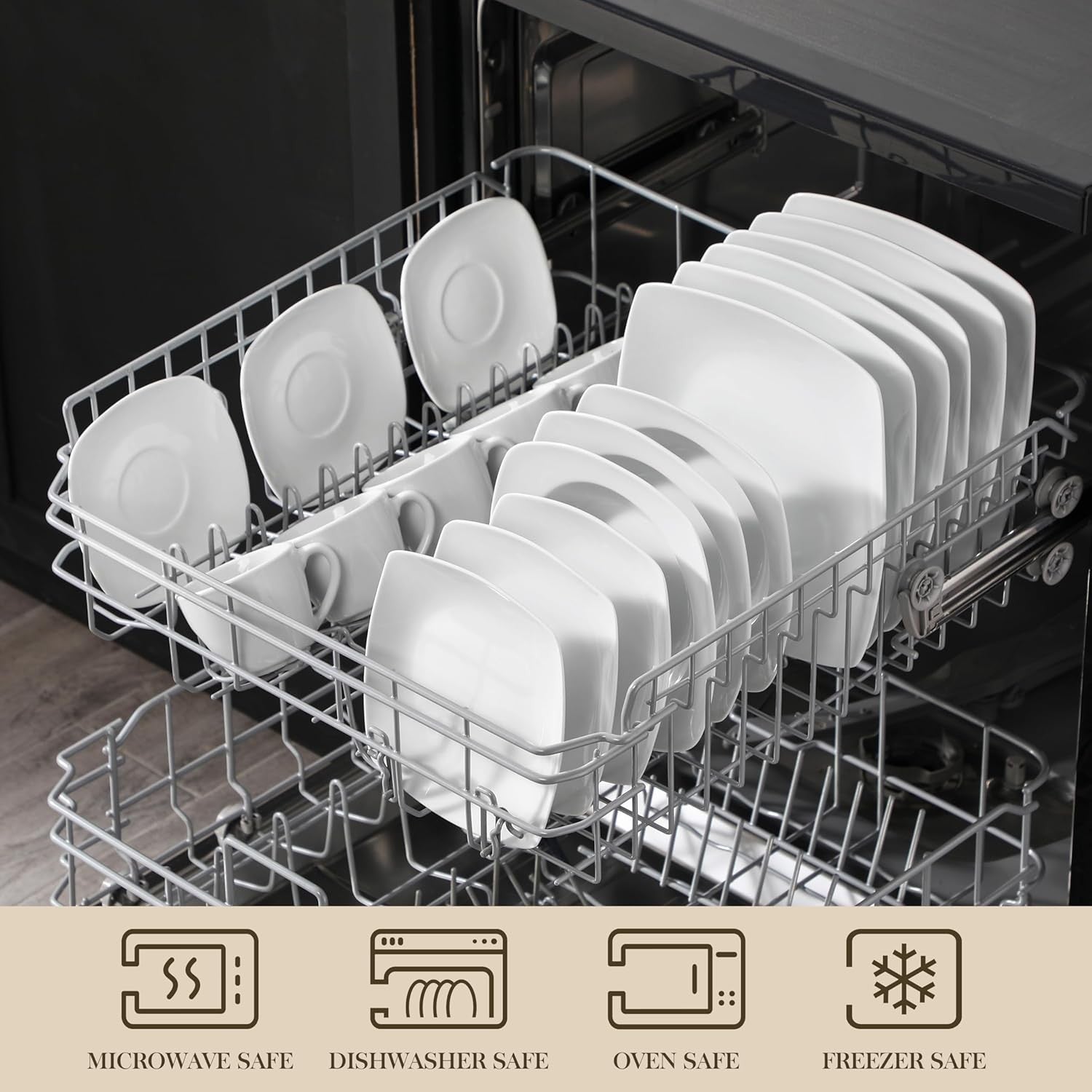 30 Piece Porcelain Dinner Set Plates Bowls Cups Ivory White Dishwasher Safe