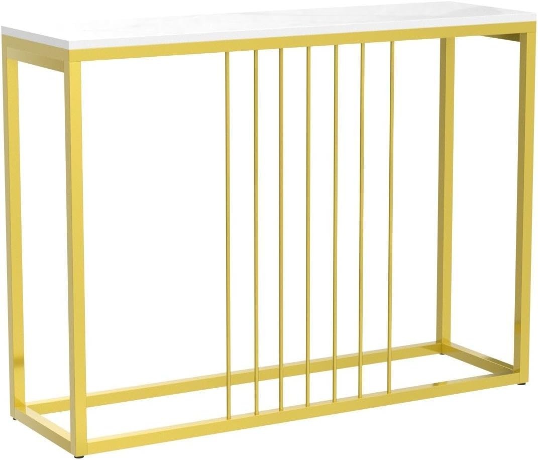 White Marble Console Table Slim 100cm – Gold Frame Entryway Desk Hall