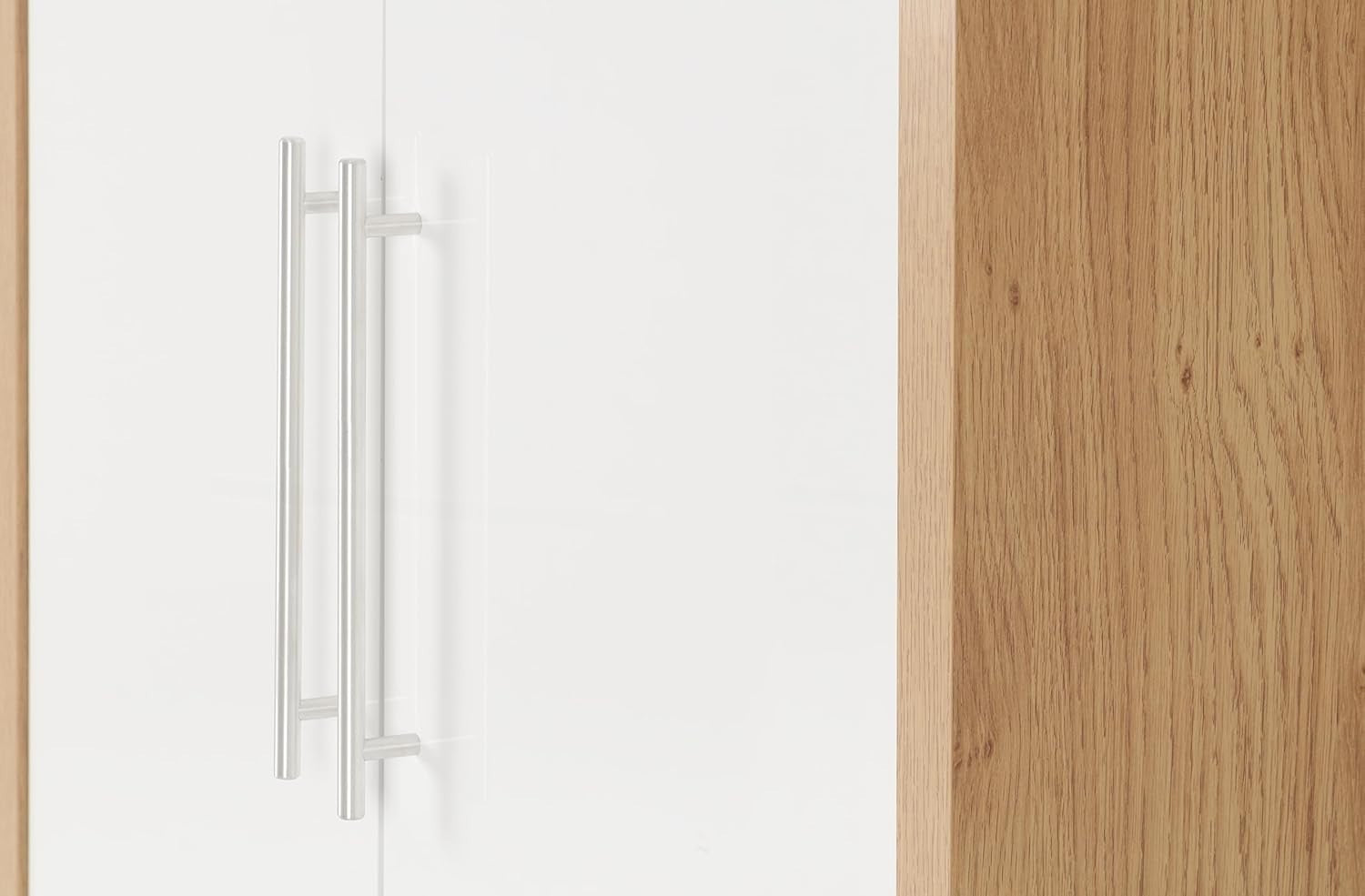 White Gloss & Light Oak 2 Door Wardrobe with Sliding Doors & Spacious Storage