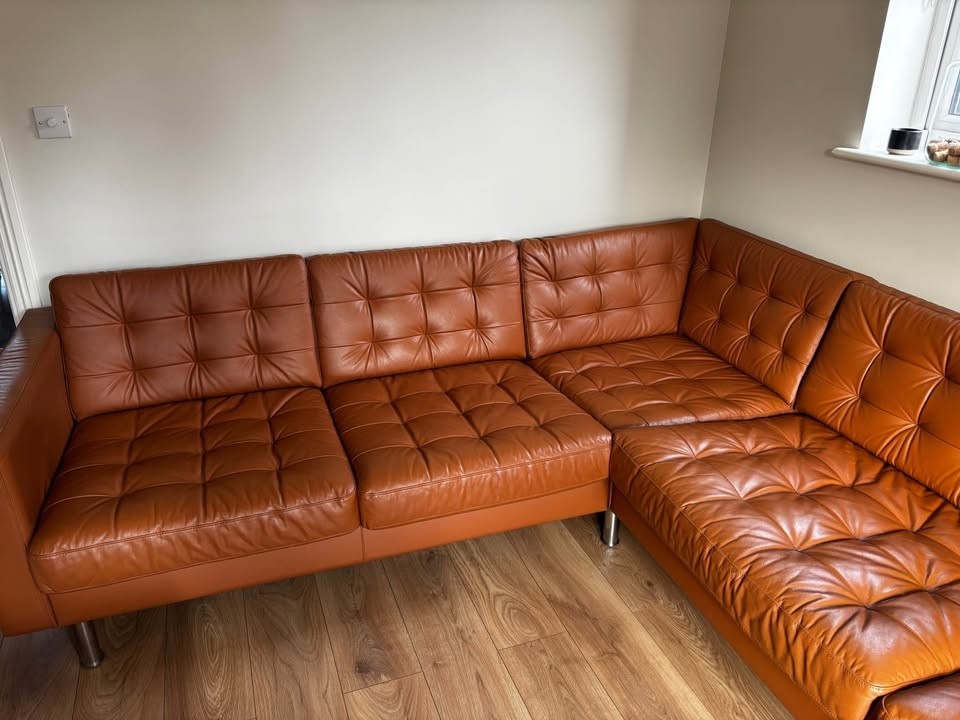 Dark Tan Leather Corner Sofa (PTP)