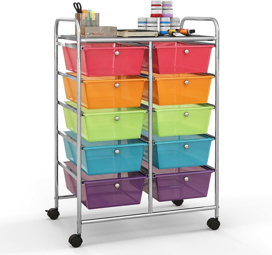 Rainbow 10 Drawer Rolling Storage Cart Utility Trolley Craft Organizer