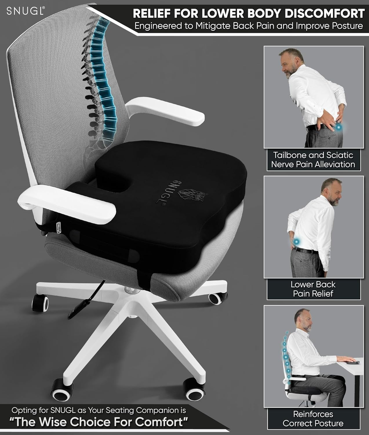 Memory Foam Coccyx Seat Cushion Orthopedic Tailbone Pain Relief