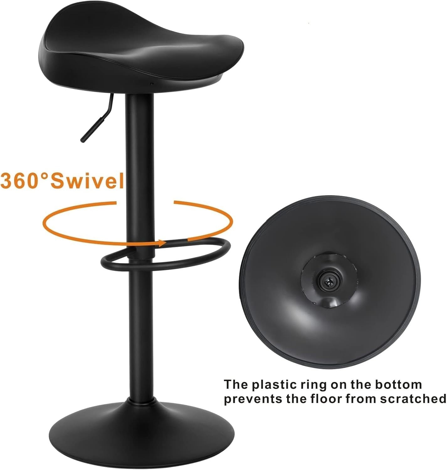 Black PU Leather Swivel Bar Stools Set of 2 Height Adjustable Kitchen Counter
