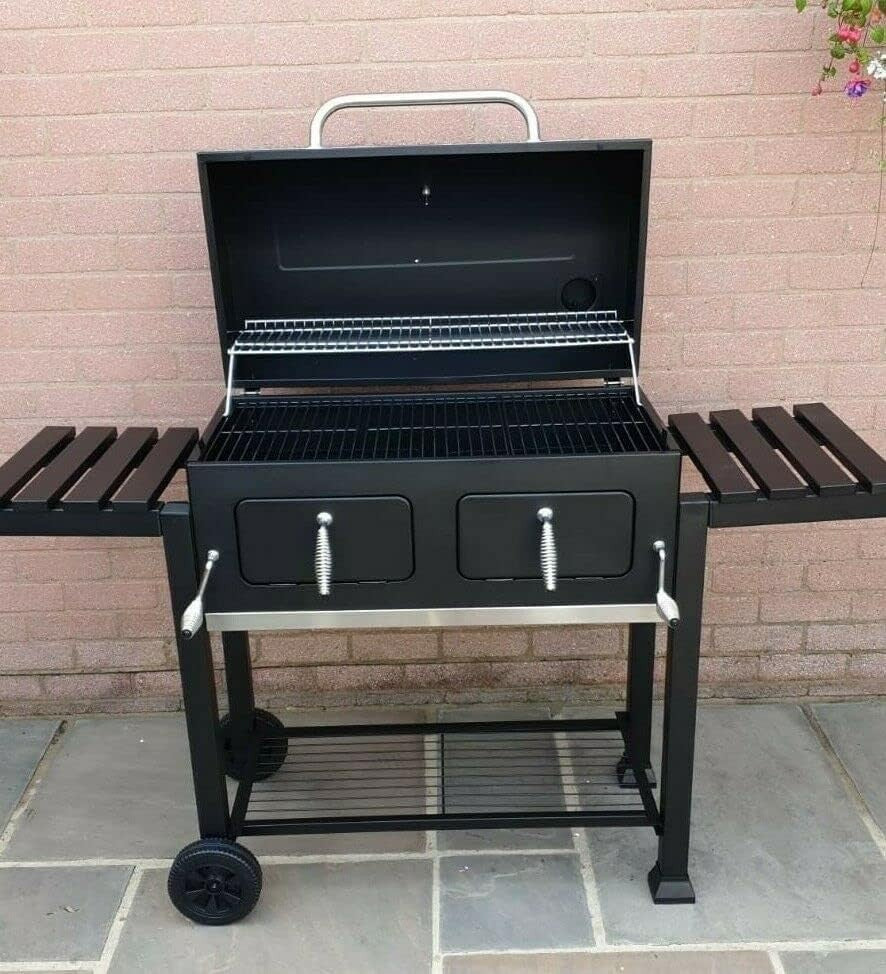 XXL Charcoal BBQ Grill with Side Tables & Thermometer | Large Outdoor Smoker