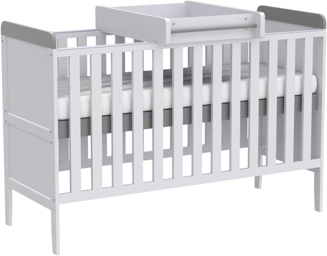 3in1 Mini Cot Bed Drawer Toddler Sofa Adjustable Height Wooden Frame White/Grey