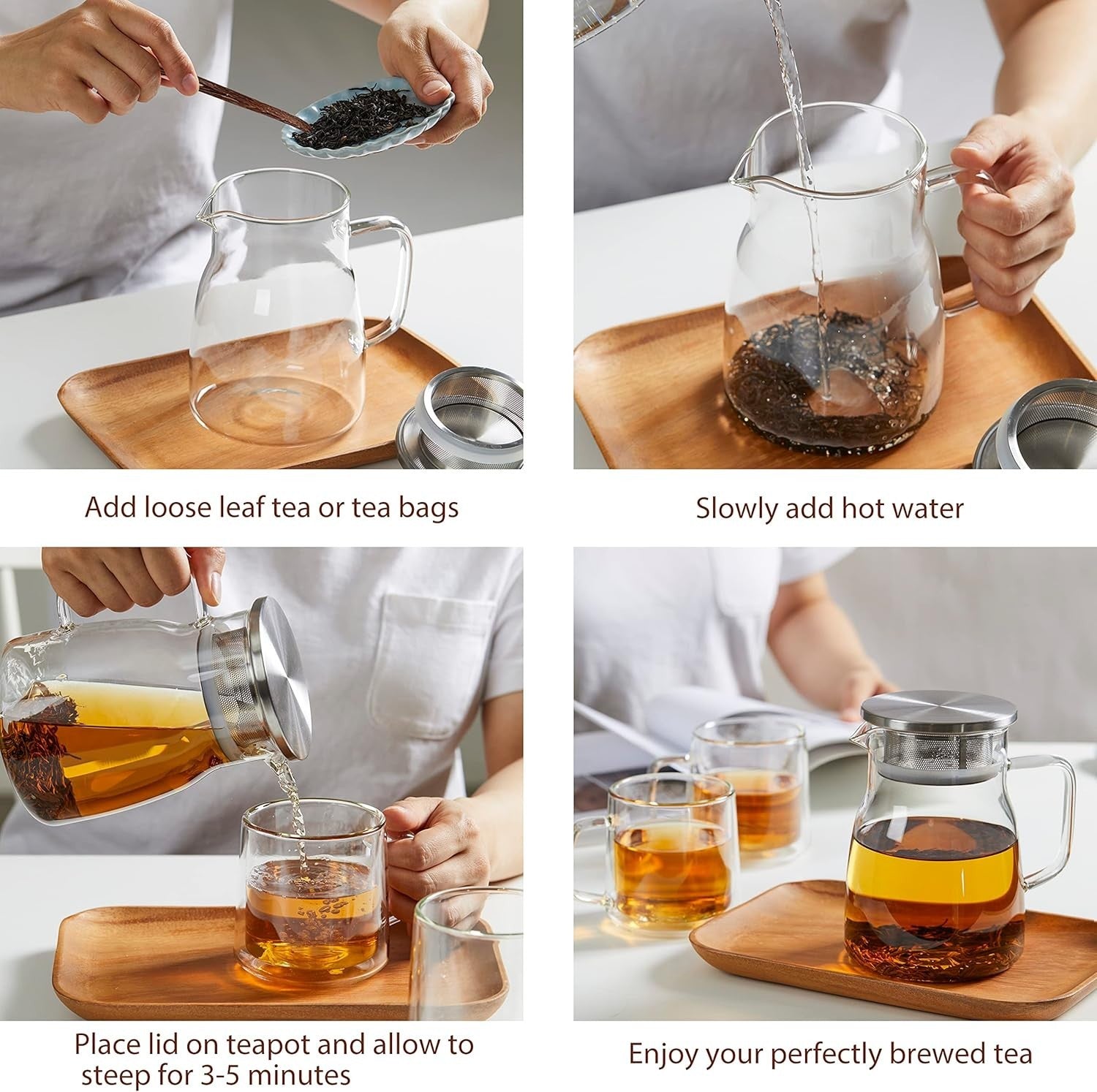Glass Teapot 800ml Stovetop Safe Tea Pot w/ Stainless Steel Filter Lid