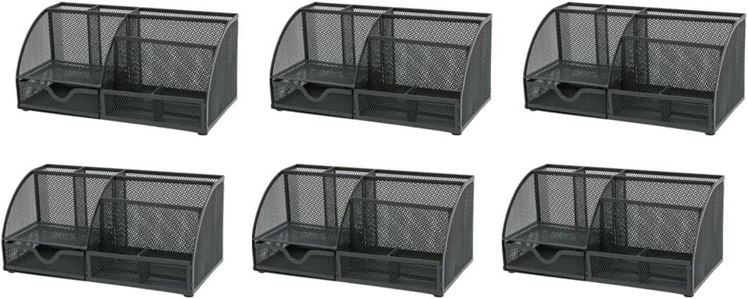 Metal Desk Organiser with 7 Compartments & Drawer – Graphite 6-Pack