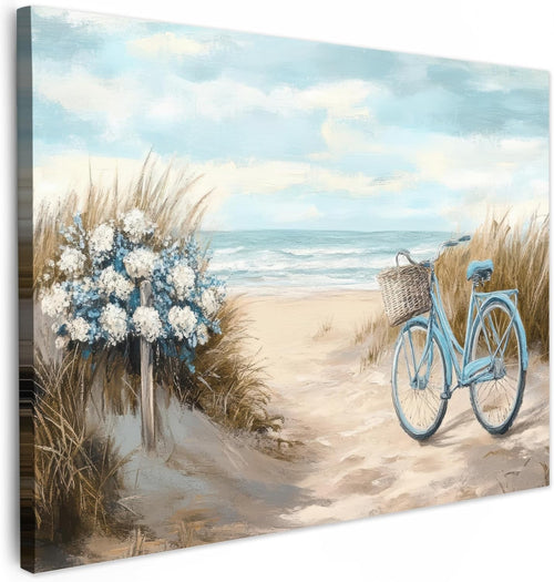 Beach Canvas Wall Art 40x30cm Framed Sea Bike Coastal Print