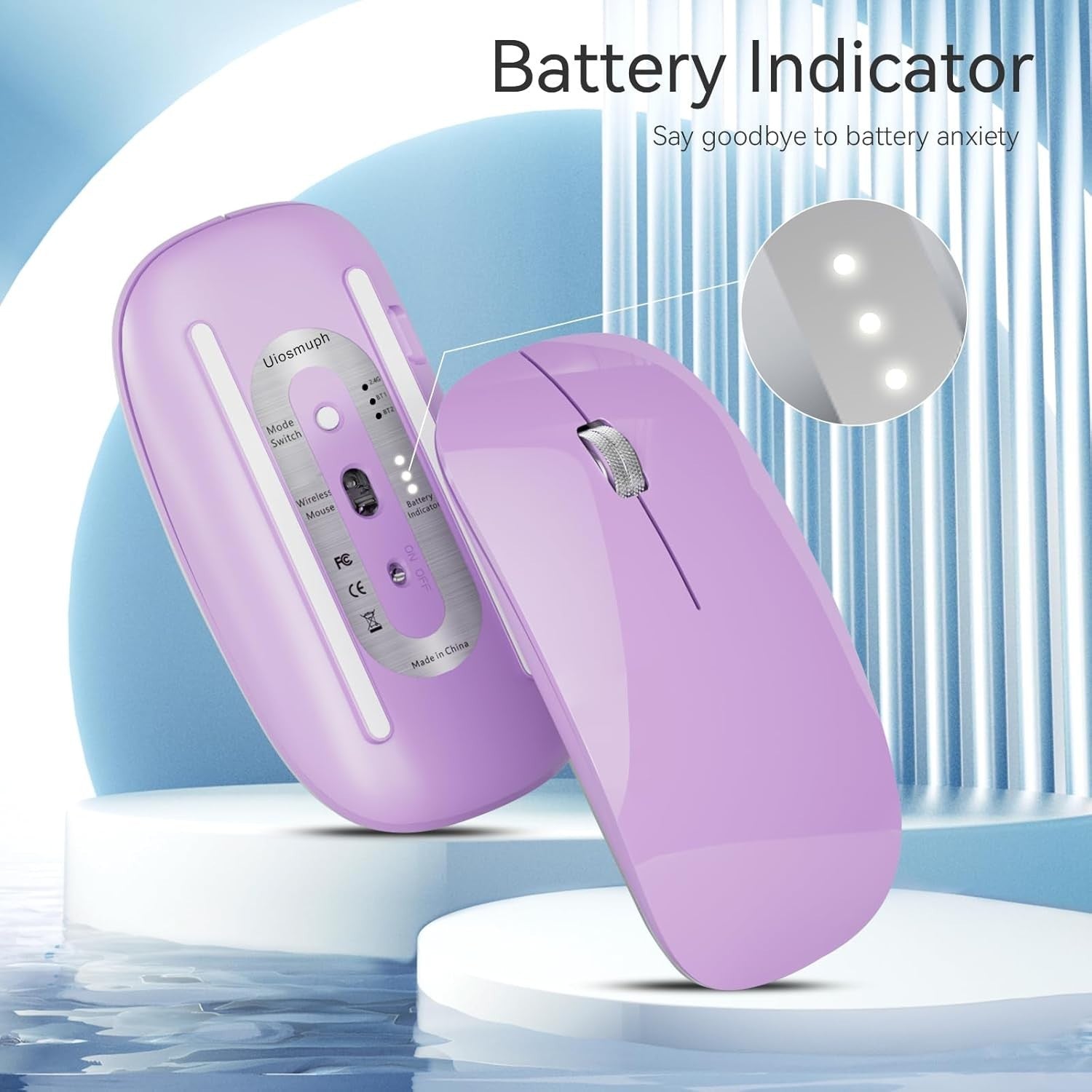 Slim Silent Bluetooth Mouse Triple Mode USB C Rechargeable Ultra Light Purple
