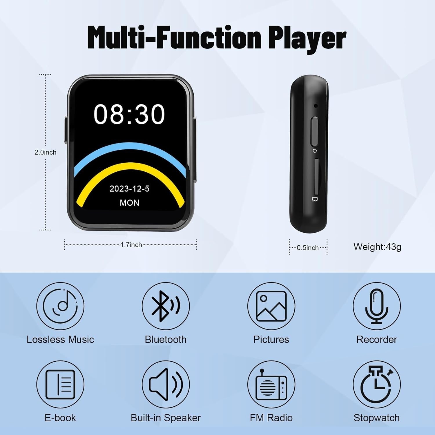 128GB MP3 Player Bluetooth 5.3 Touch Screen FM Radio Speaker