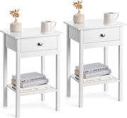 Set of 2 White Bedside Tables with Drawer & Shelf, Wooden Nightstands 60x40x30cm