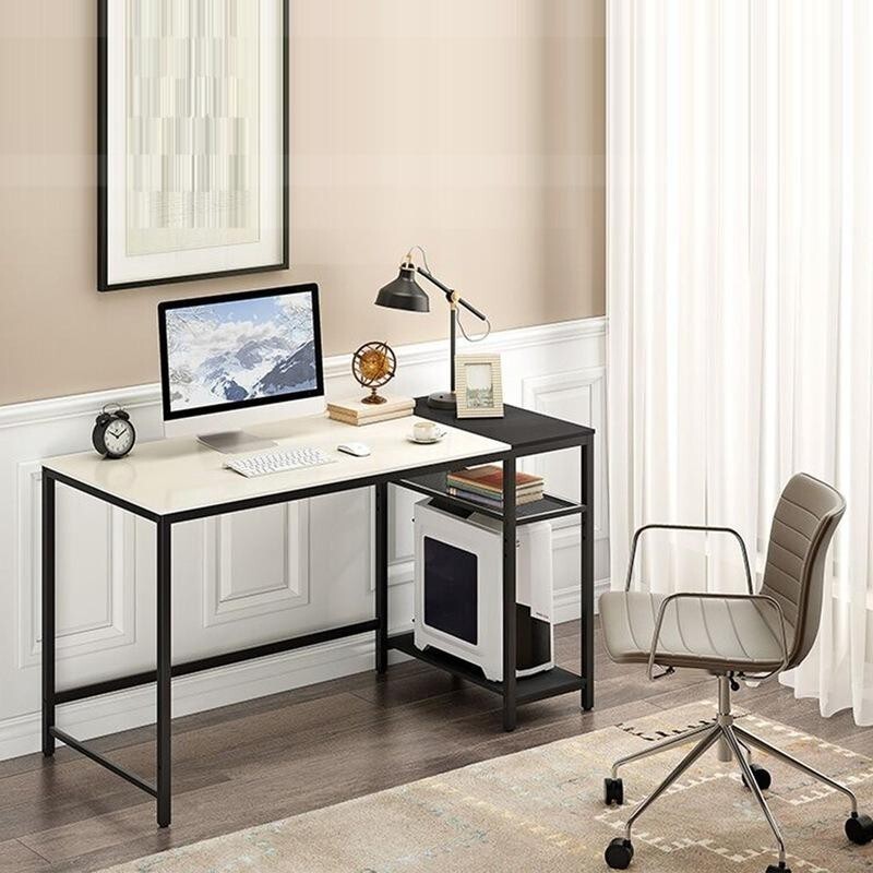 140cm Computer Desk with Storage Shelves Modern Home Office Table Black