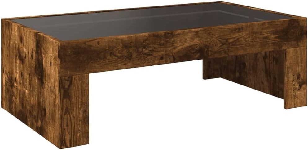 LED Infinity Mirror Coffee Table Smoked Oak – Modern RGB Lights 50D x 70W x 30H