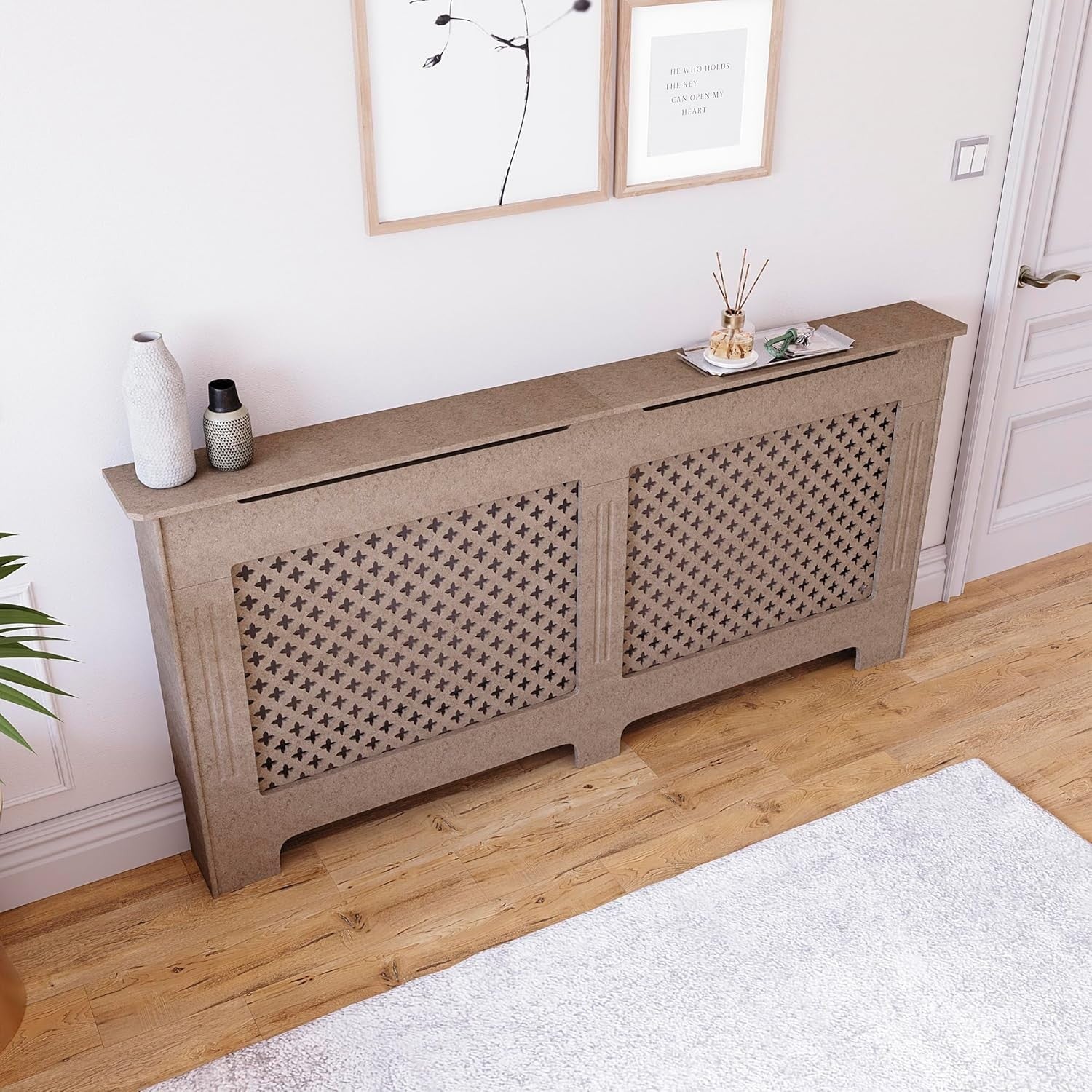 Extra Large Radiator Cover Unfinished MDF Cross Design Paintable Heat Efficient
