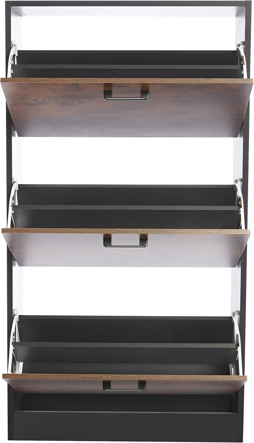 Black & Rustic 3 Drawer Shoe Cabinet with Top Shelf, Modern Hallway Unit