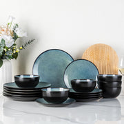 18 Piece Stoneware Dinner Set Plates Bowls Scratch Resistant Dishwasher Safe