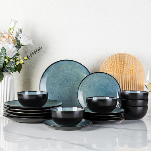 18 Piece Stoneware Dinner Set Plates Bowls Scratch Resistant Dishwasher Safe