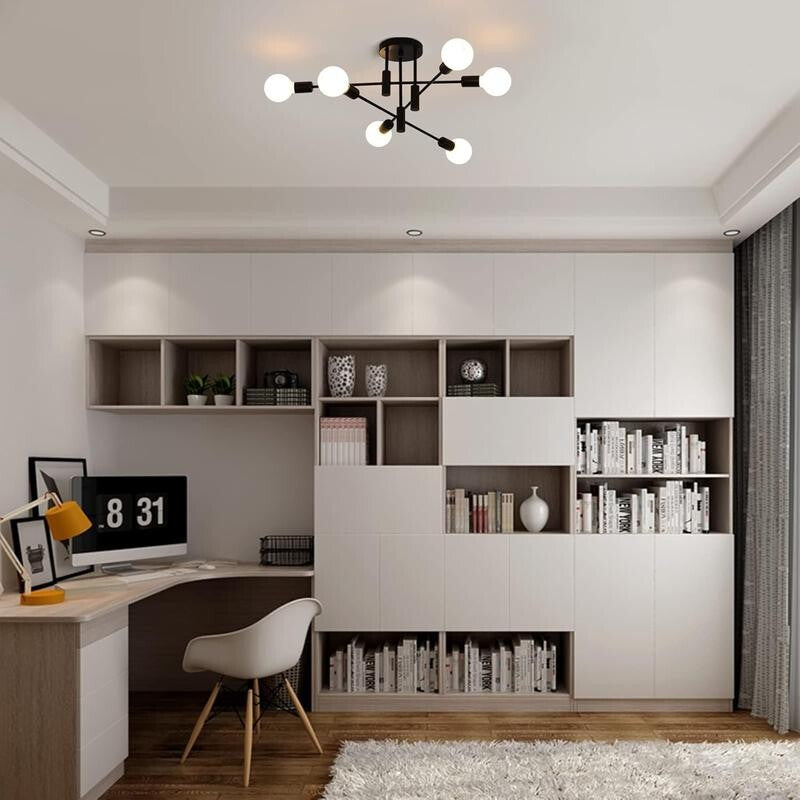 Modern 6-Light Sputnik Chandelier Black Ceiling Light E27 for Home