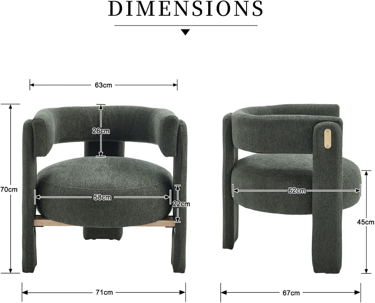 Green Chenille Accent Armchair – Modern Semi-Circular Lounge Chair for Bedroom