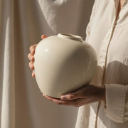 Cream Ceramic Flower Vase 20cm Round Minimalist Modern Home Décor