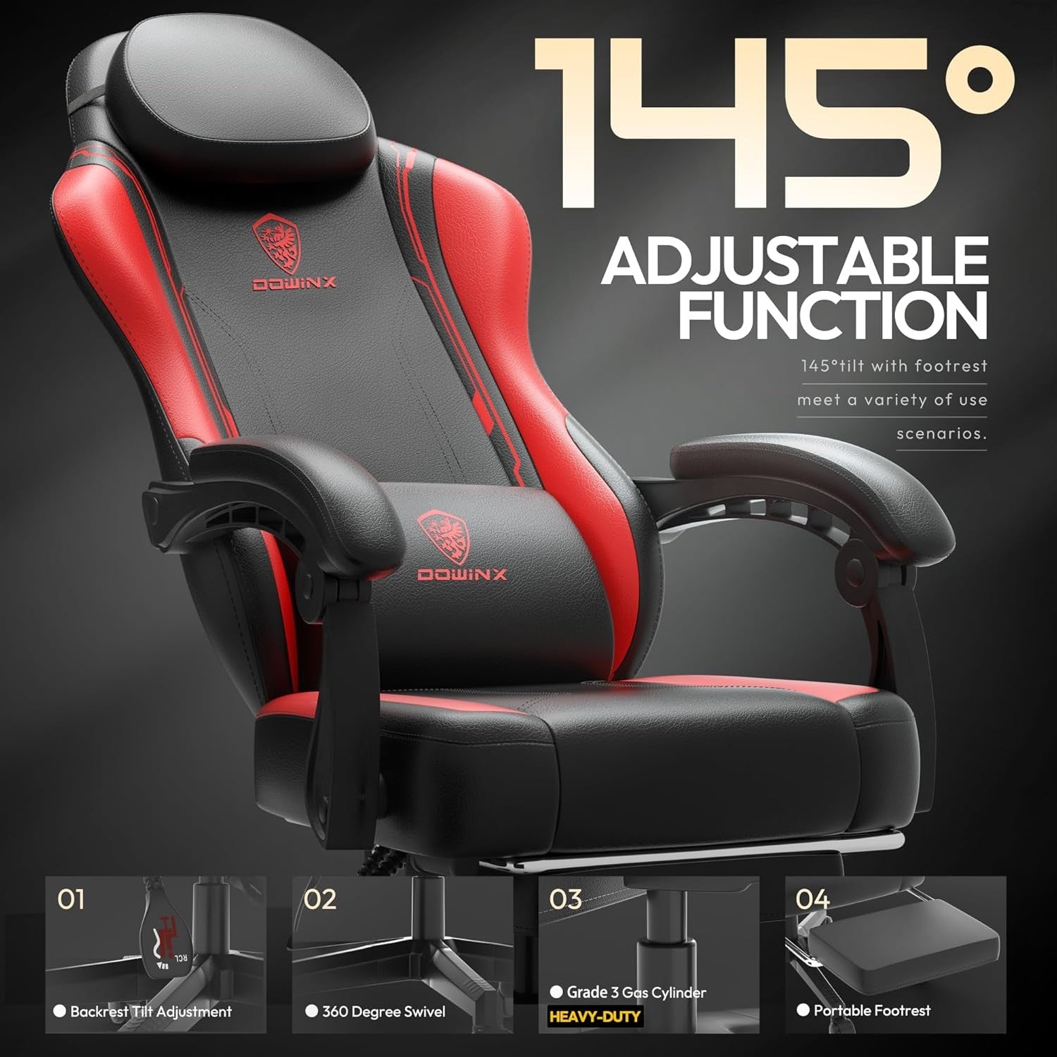 Ergonomic Gaming Chair w/ Pocket Spring Cushion Footrest Massage