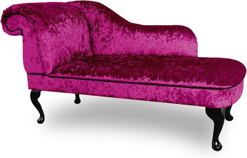 Shimmer Velvet Chaise Lounge Sofa Fuschia Pink – Left Hand, UK Handmade
