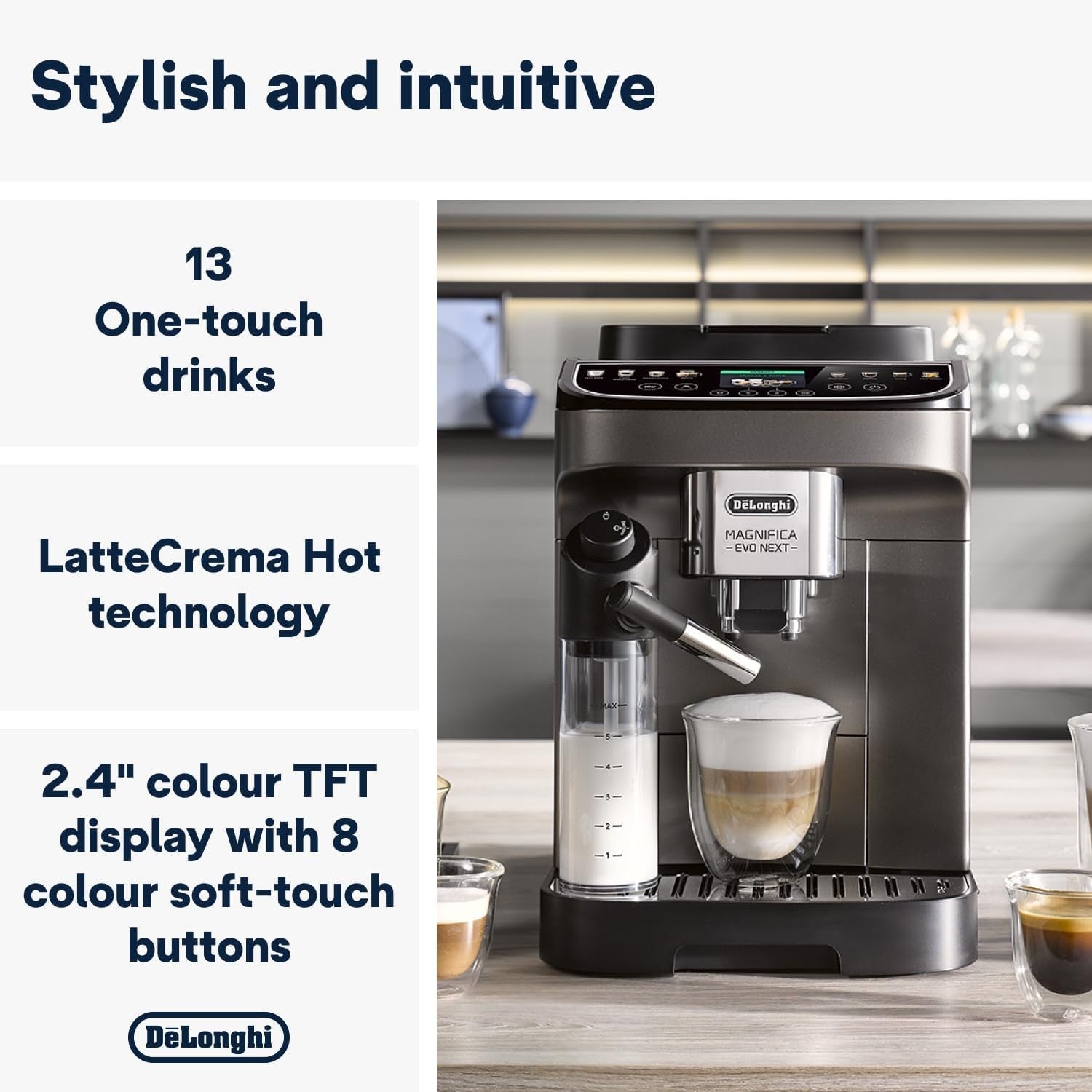 Automatic Bean to Cup Coffee Machine | Milk Frother | Touch Display | 13 Drinks
