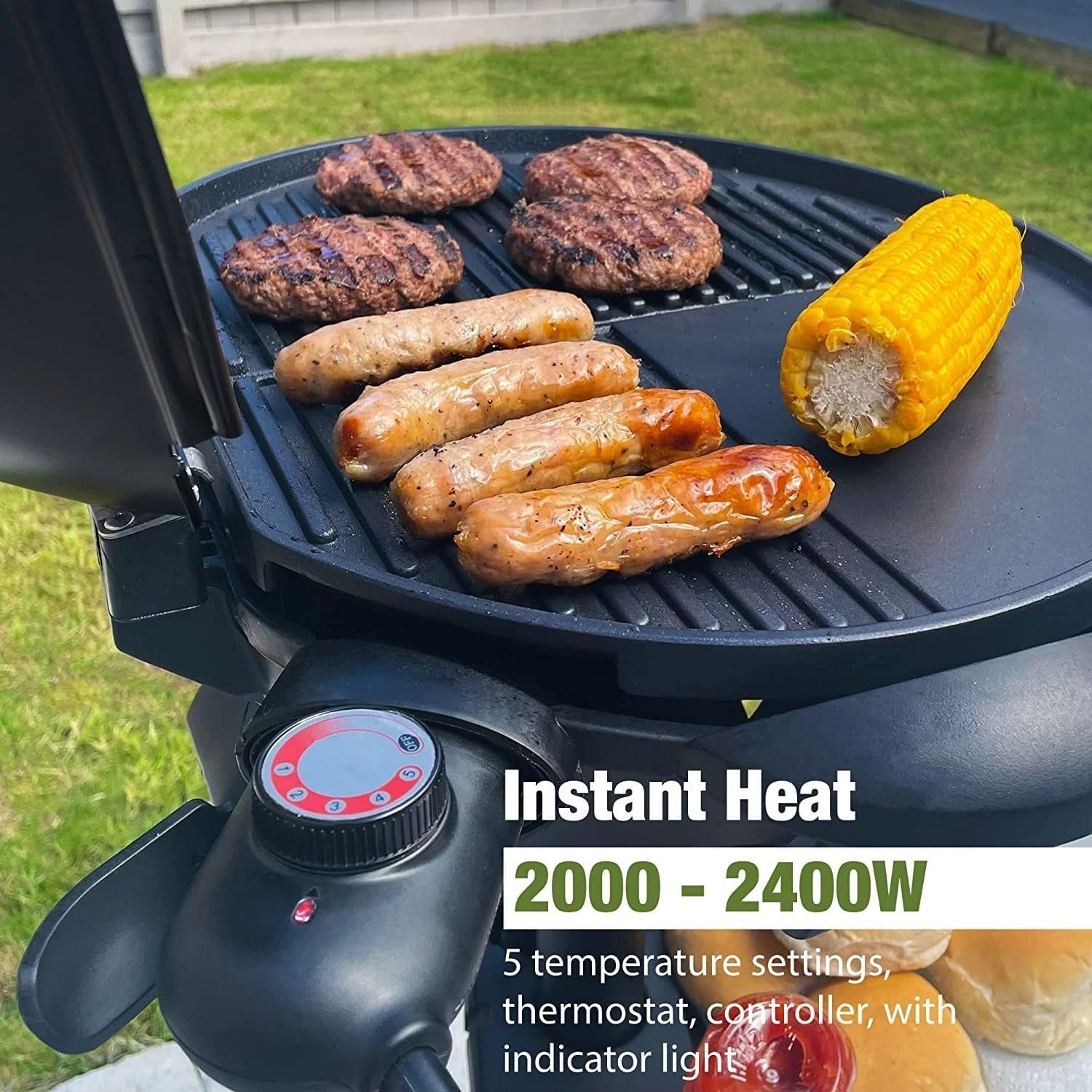Electric BBQ Grill with Adjustable Temperature & Stand – Indoor Outdoor