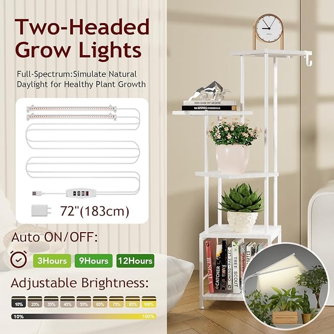 5 Tier Metal Plant Stand with Grow Light Tall Indoor Flower Shelf for Home Decor
