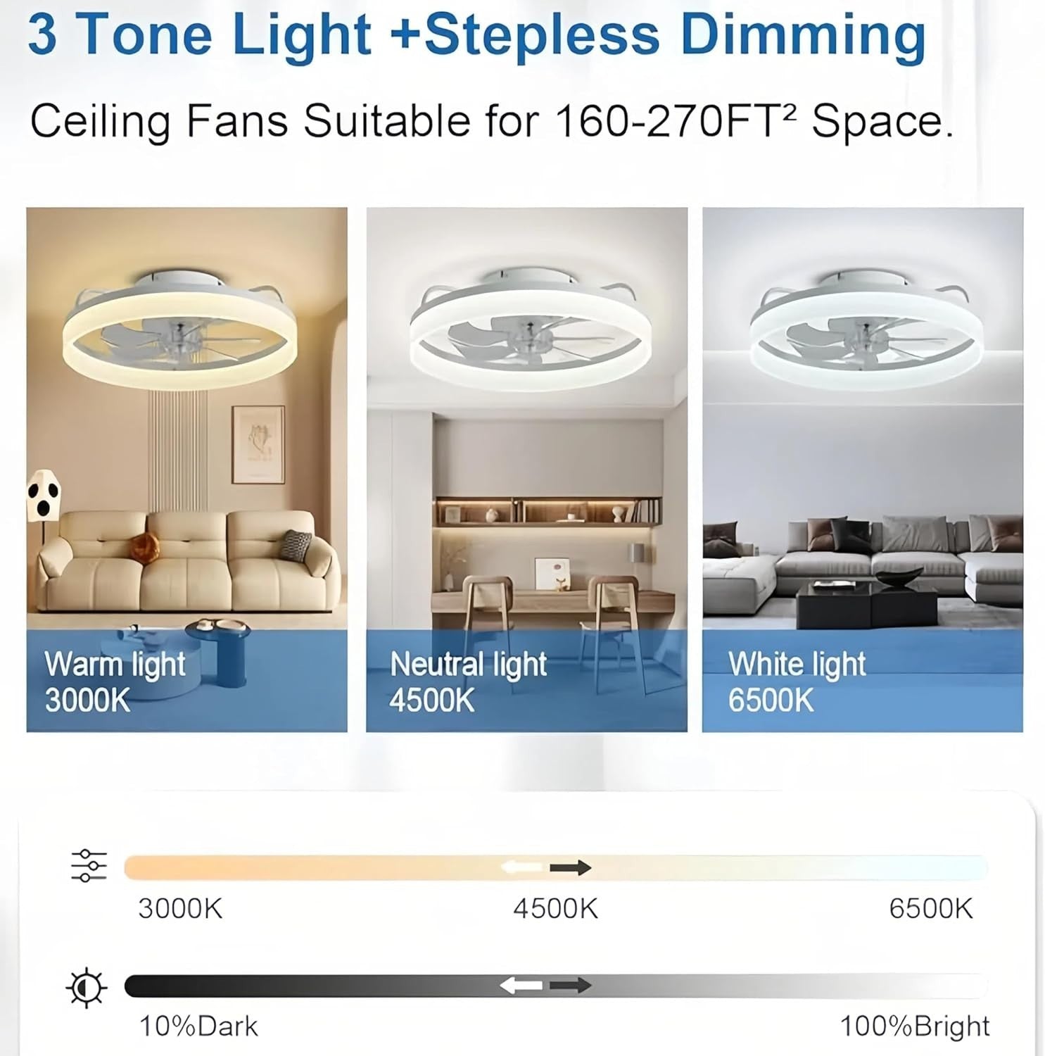 50cm Ceiling Fan Light, Remote & App, 6 Speed, Quiet Dimmable LED