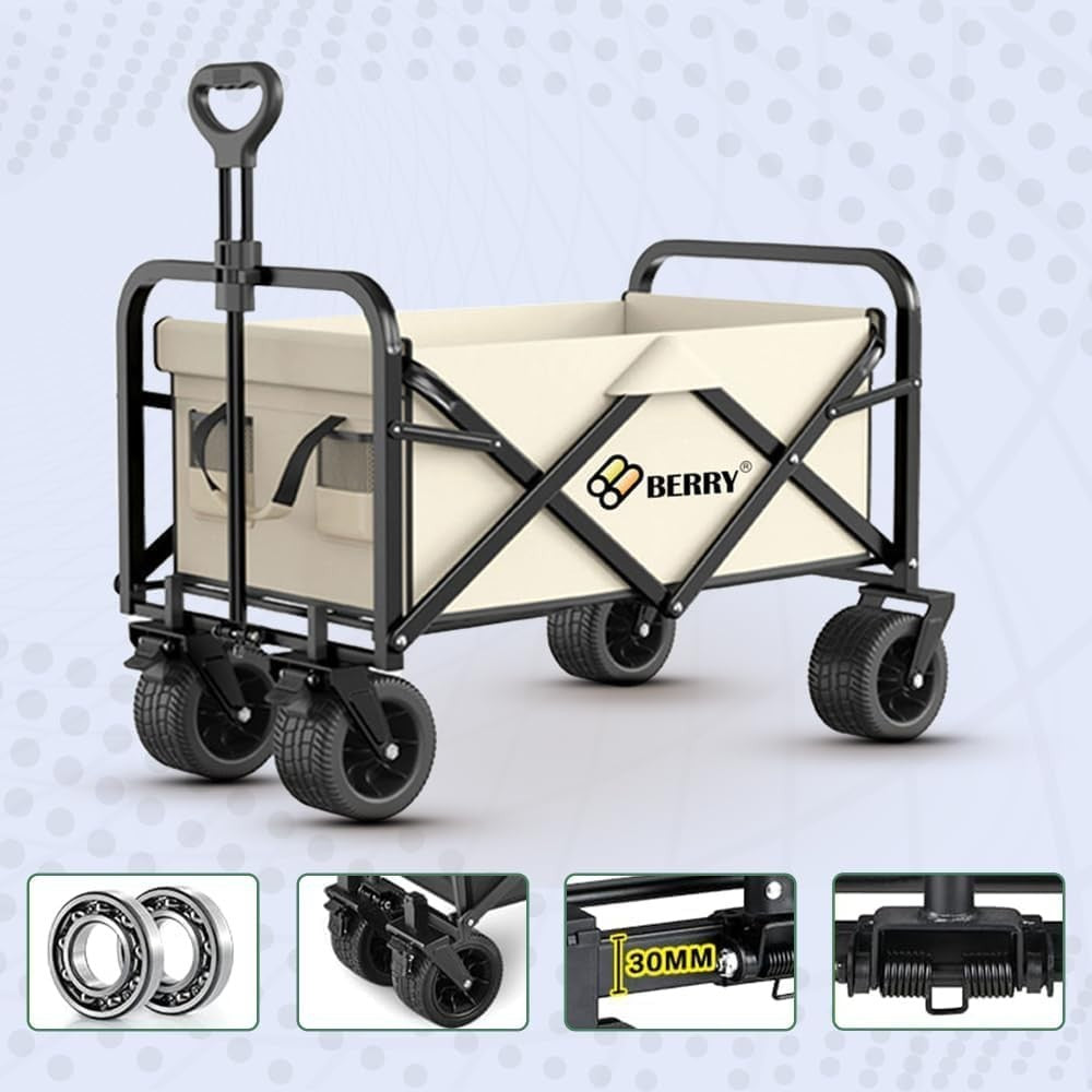 Beige 150L Heavy Duty Folding Festival Trolley 330lbs Camping Beach Wagon Cart