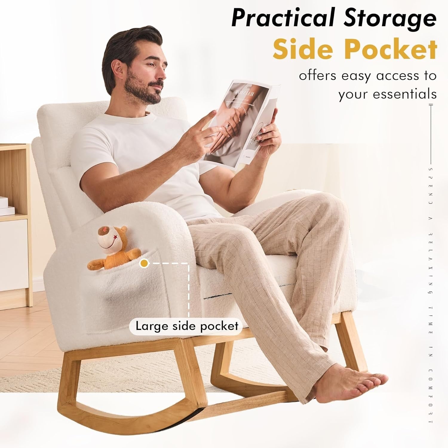Rocking Chair w/ Footrest & Side Pocket – Wide Seat, Full Body Support