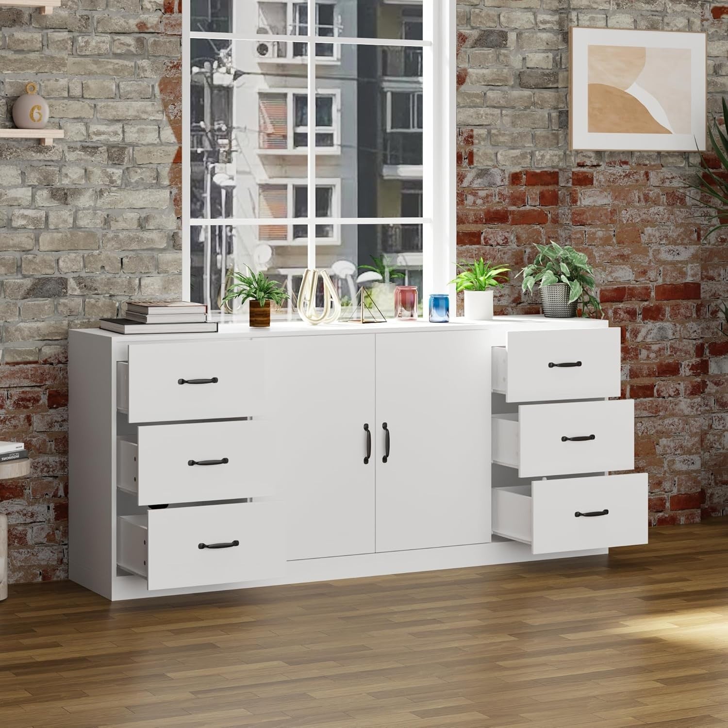 Modern Sideboard Cabinet 6 Drawers 2 Doors Storage Unit for Kitchen Hall