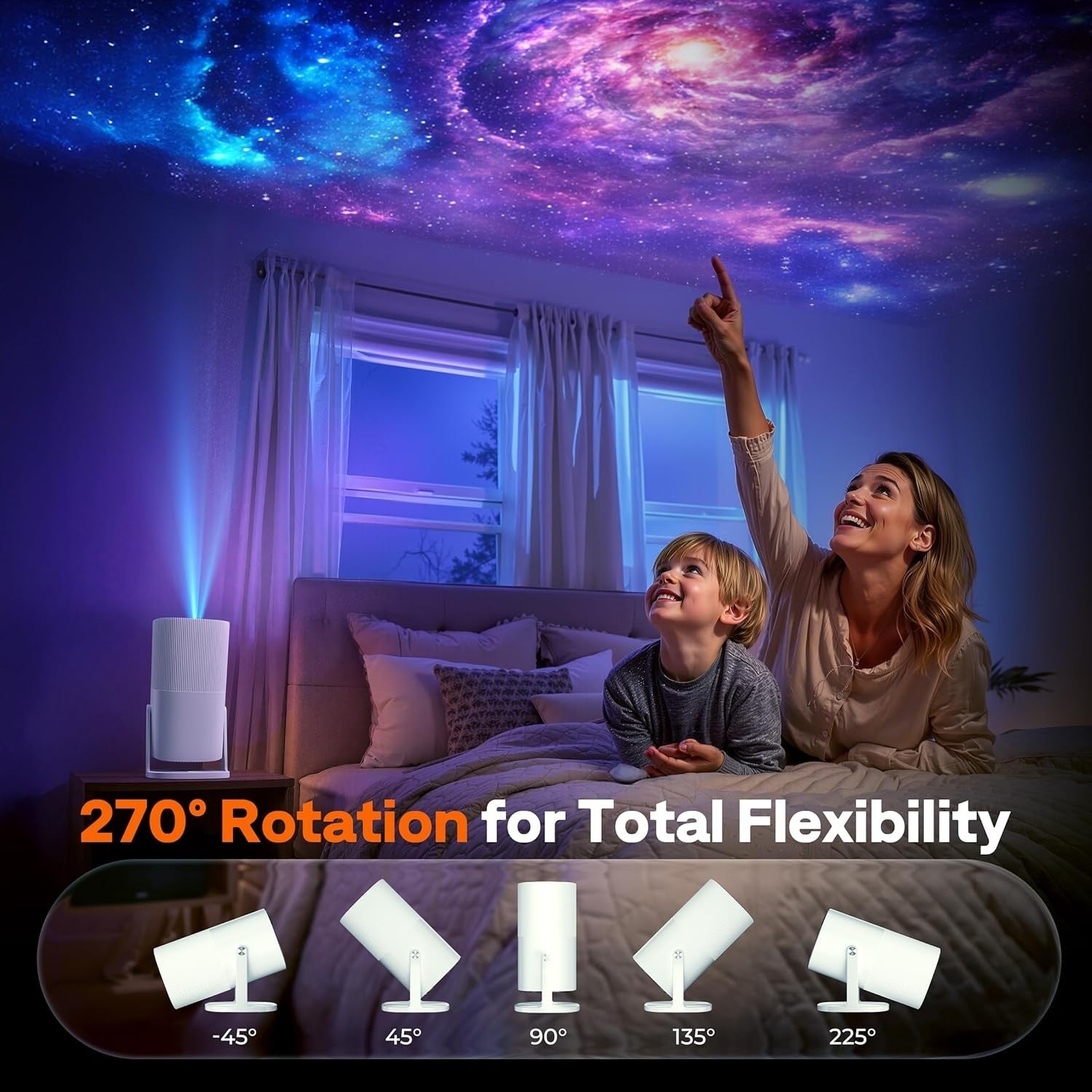 Smart Mini Movie Projector 500 ANSI WiFi 6 Auto Focus 270° Portable 4K