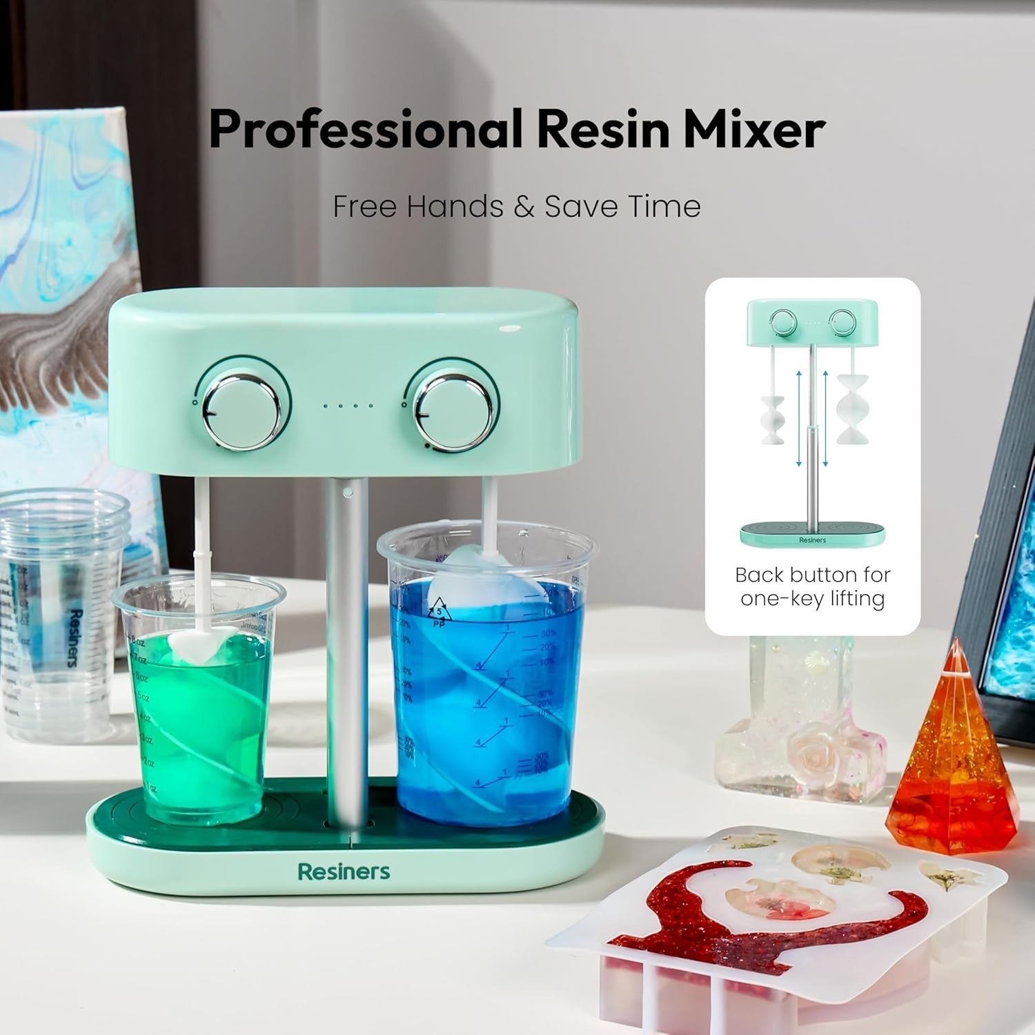 Dual Head Resin Mixer Electric Epoxy Silicone Paint Stirrer Hands Free