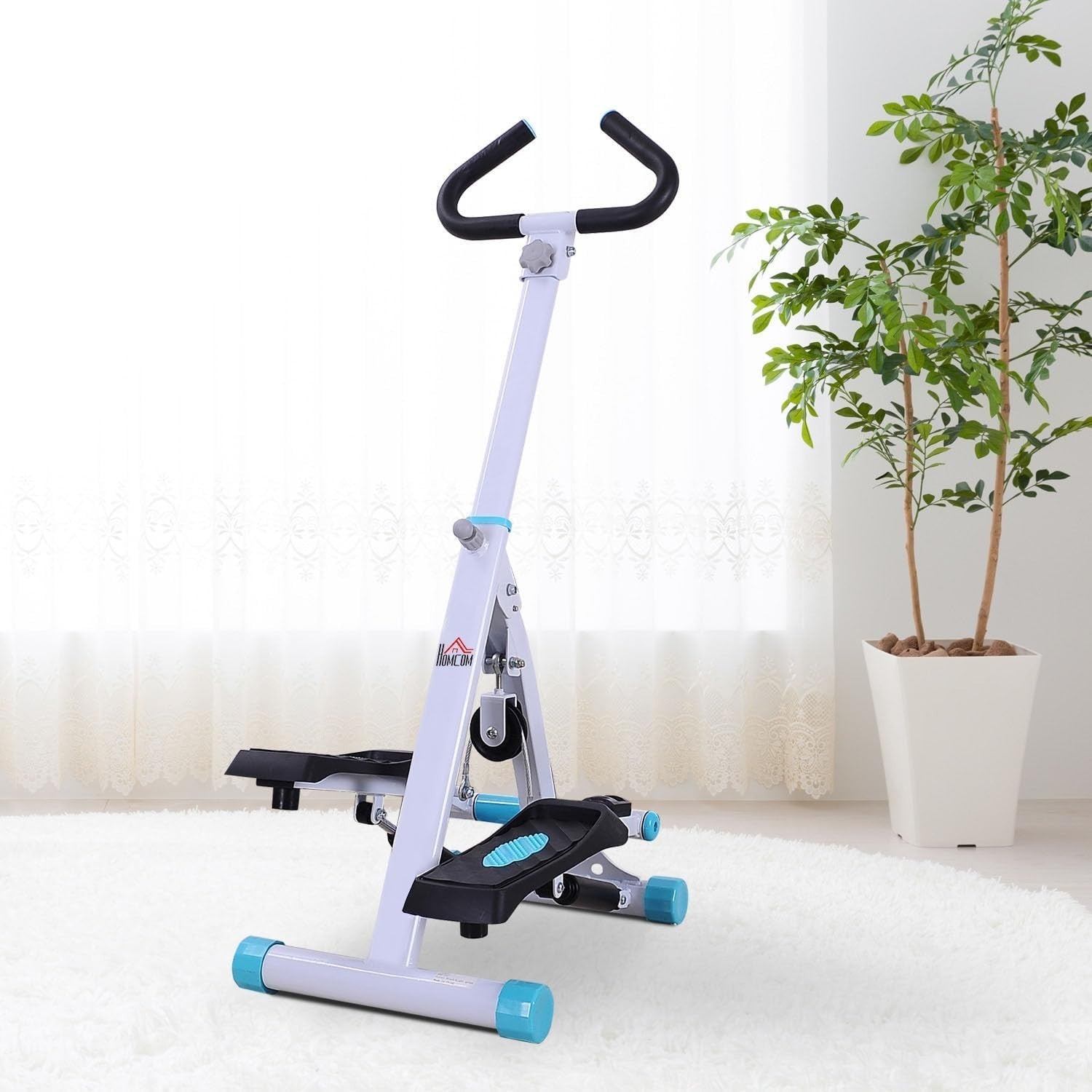 Stepper Exercise Machine w/ Handle & LCD Monitor for Home Fitness White