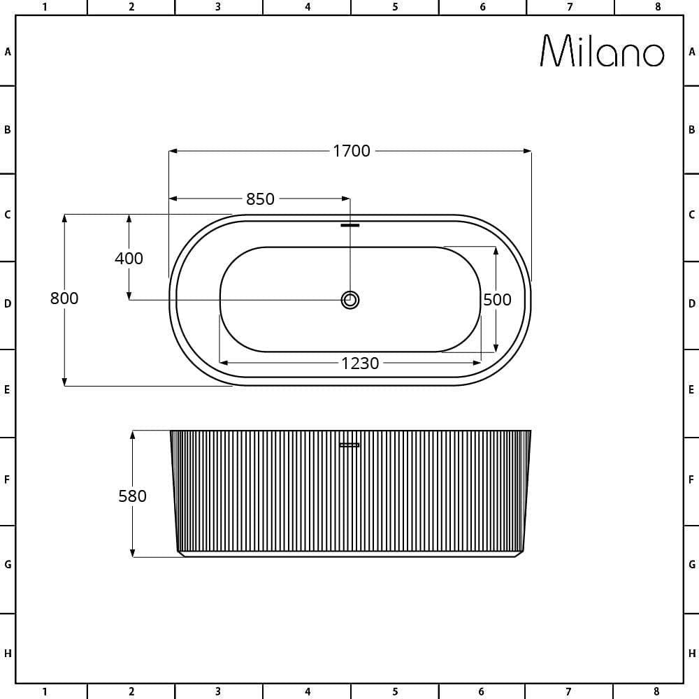 White Double Ended Freestanding Fluted Bath 1700x800mm Chrome Overflow