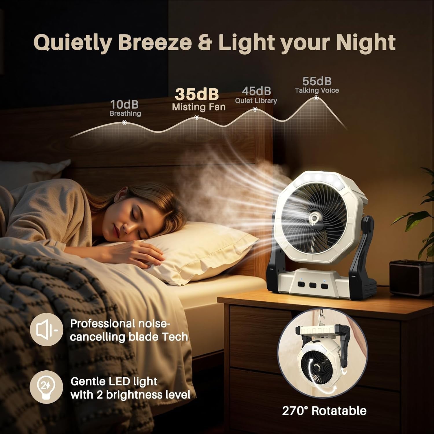 8in Portable Misting Fan – 10000mAh Rechargeable LED Desk Fan with 250ml Tank